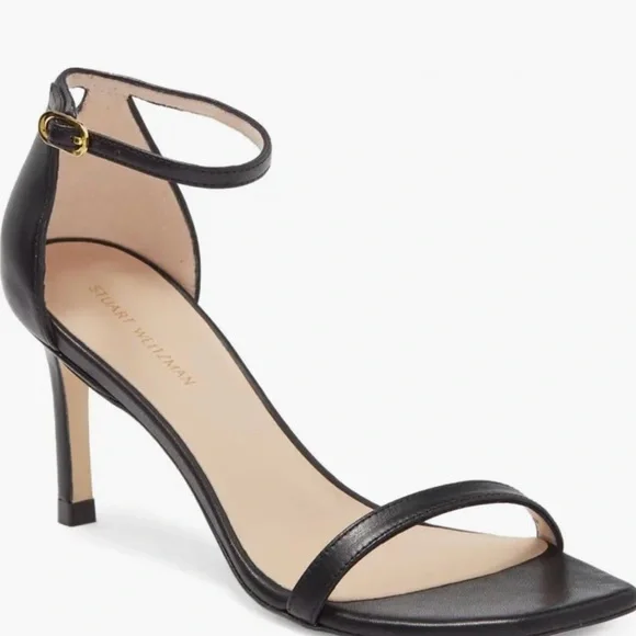 STUART WEITZMAN Amelina 75 Leather Ankle Strap Heel Sandals Black Size 12 US - Picture 2 of 9